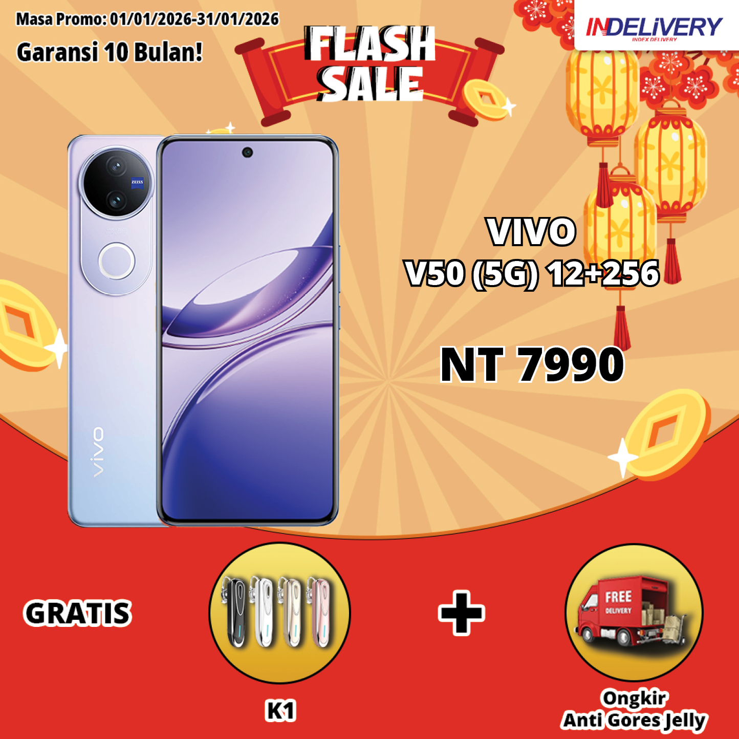 VIVO V50 (5G) 12+256-HP DISPLAY(Garansi 3 Bulan)