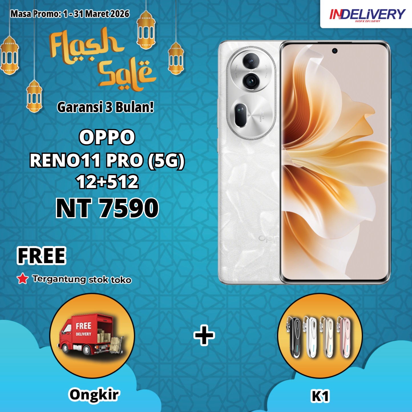 OPPO RENO11 PRO (5G) 12+512-HP DISPLAY(Garansi 3 Bulan)