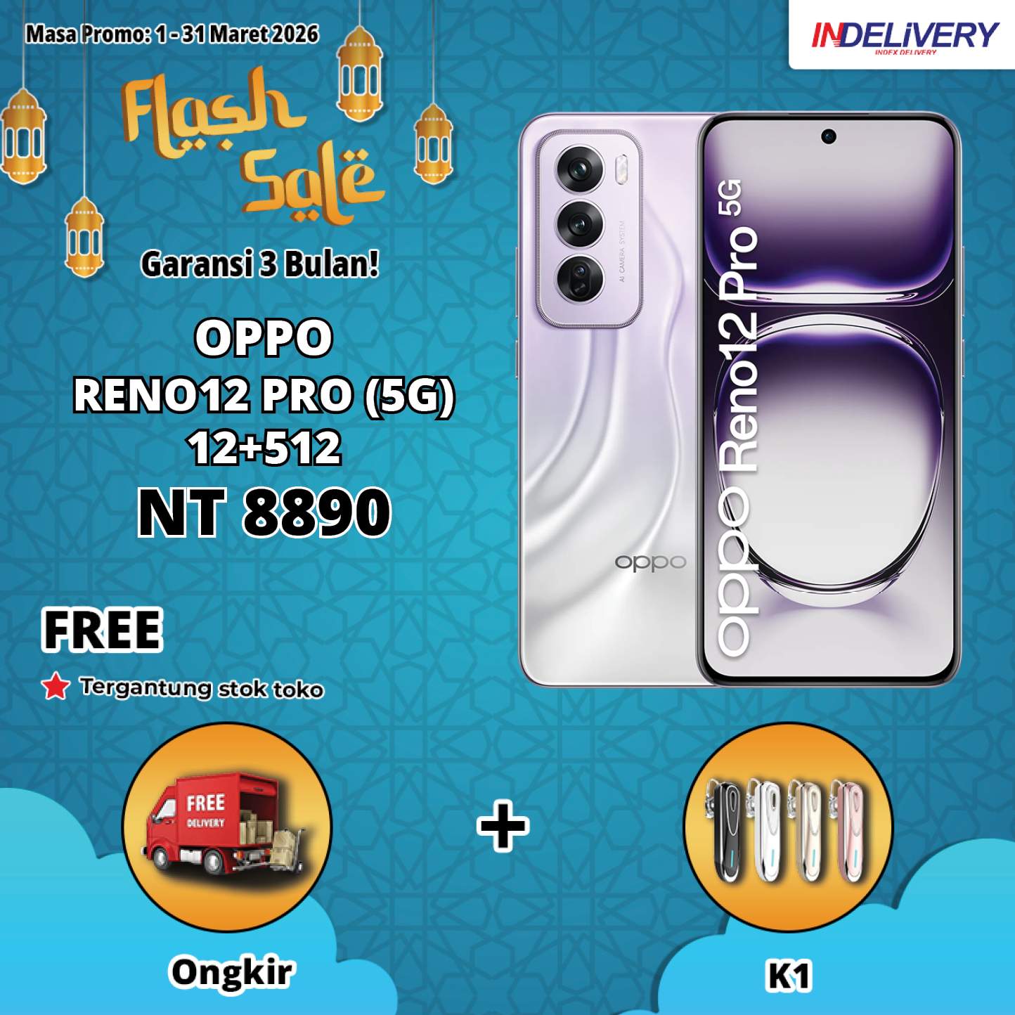 OPPO RENO12 PRO (5G) 12+512-HP DISPLAY(Garansi 3 Bulan)