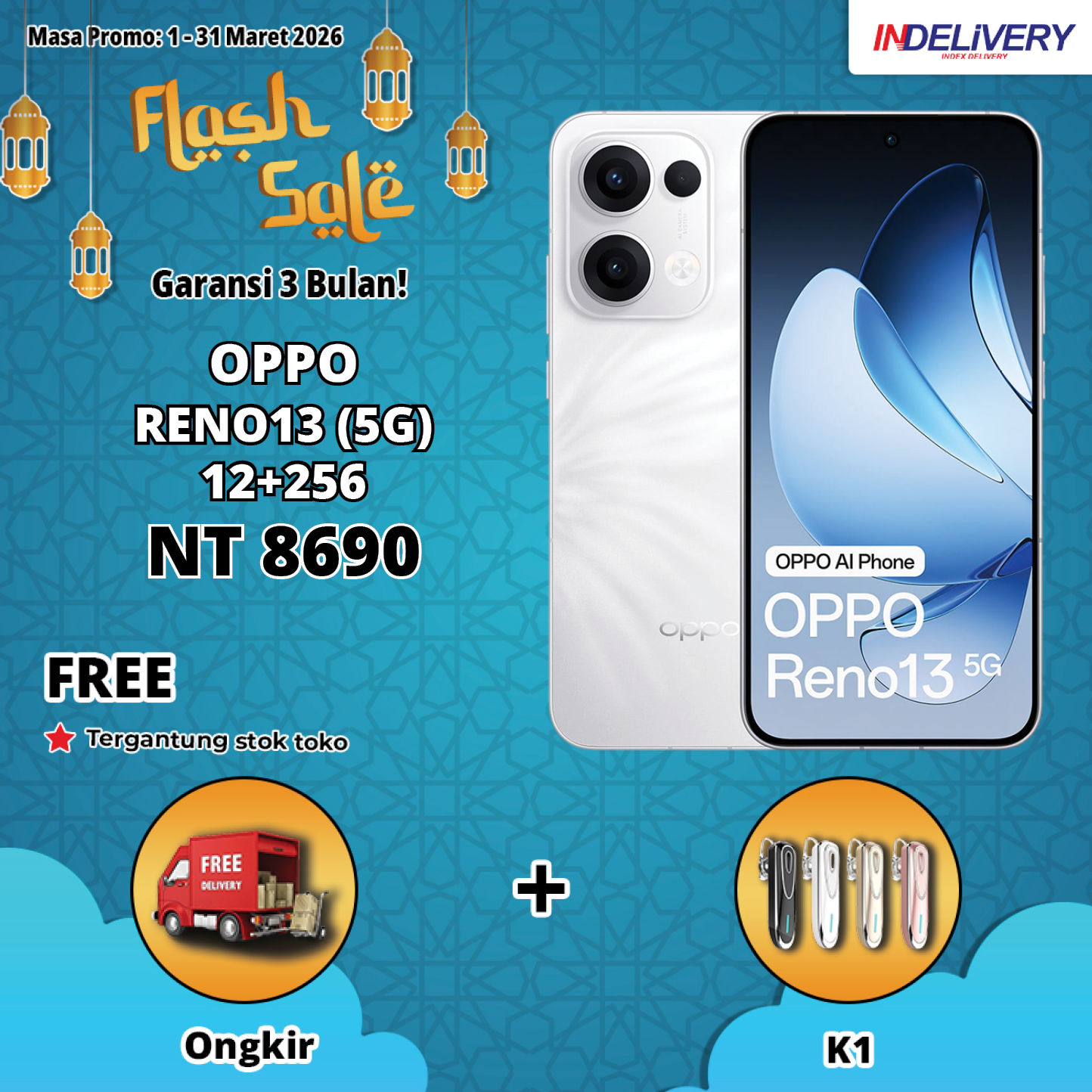 OPPO RENO13 (5G) 12+256-HP DISPLAY(Garansi 3 Bulan)