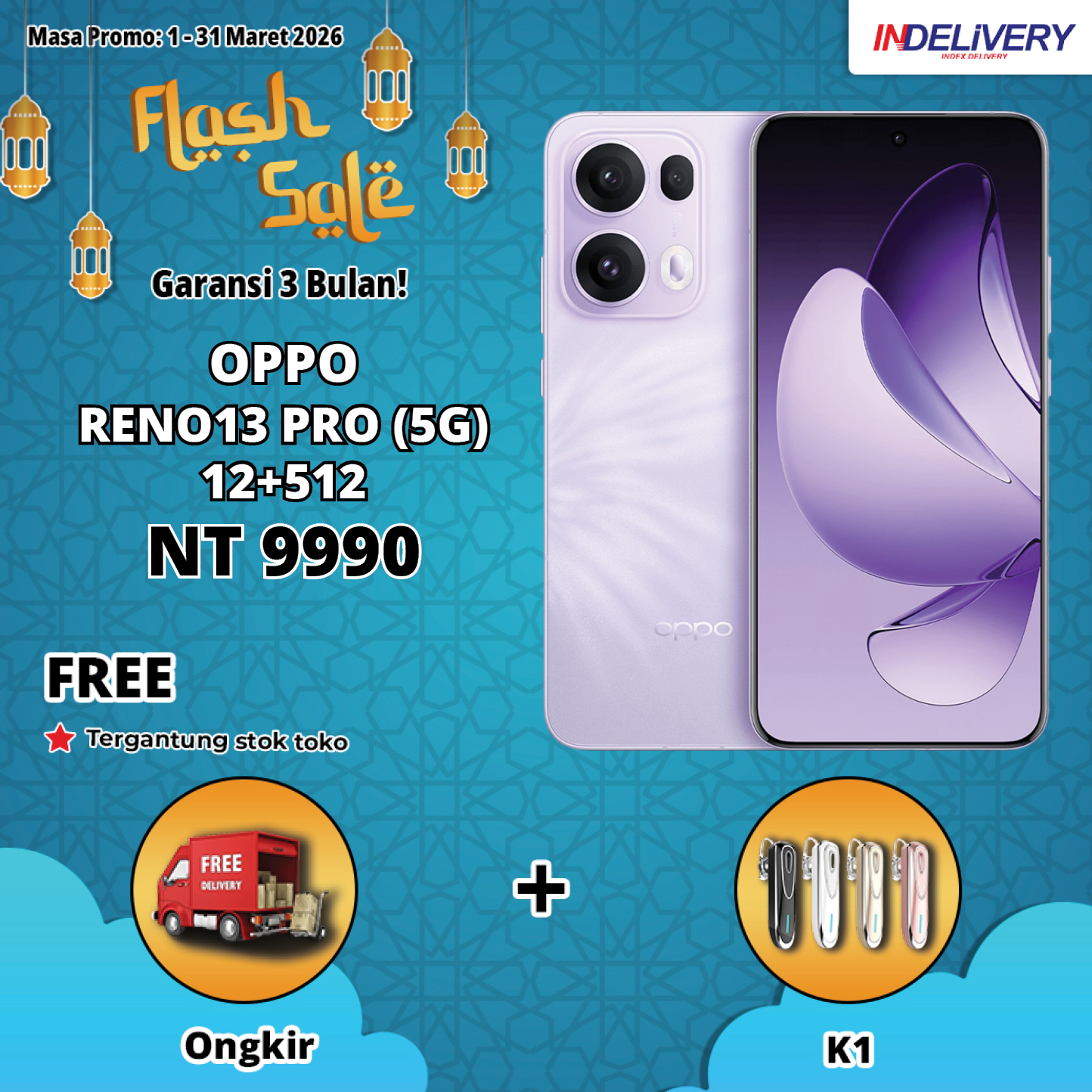 OPPO RENO13 PRO (5G) 12+512-HP DISPLAY(Garansi 3 Bulan)