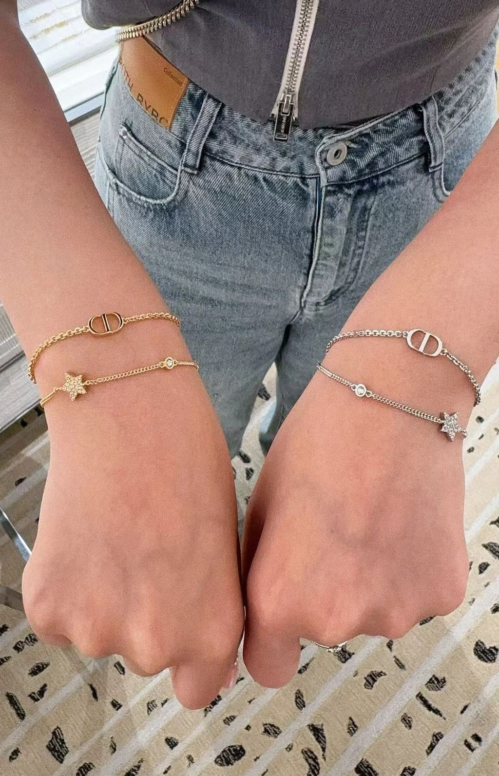 DIOR PETIT CD 水鑽幸運星雙鏈手鍊 兩色