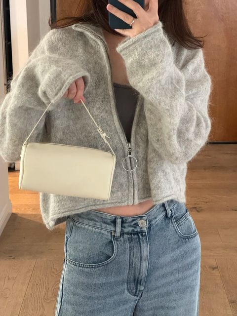 THE ROW 90'S 細粒牛皮革筆筒包 白色1