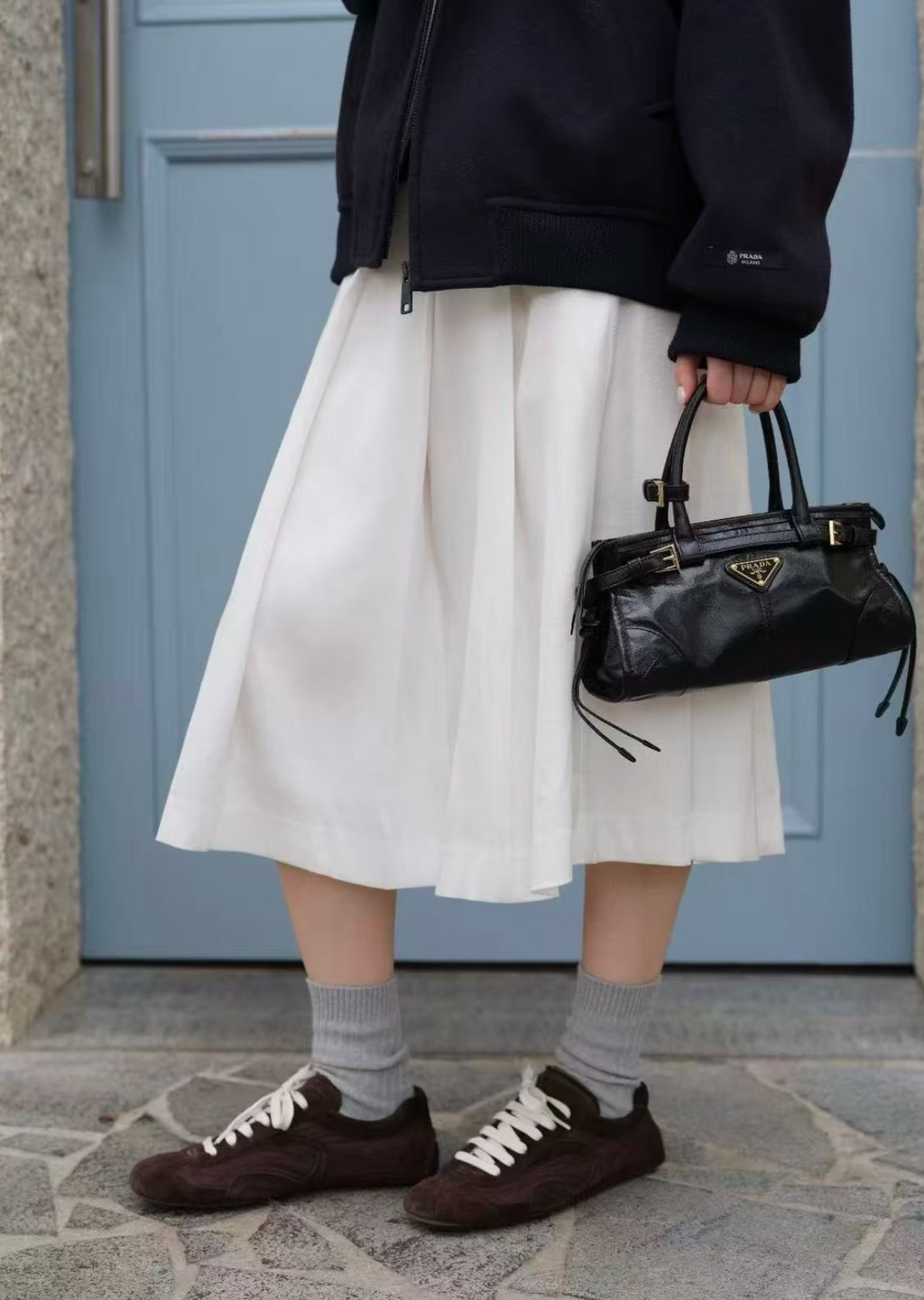 PRADA SOFT LUX 油蠟皮法棍包 黑色 MINI6