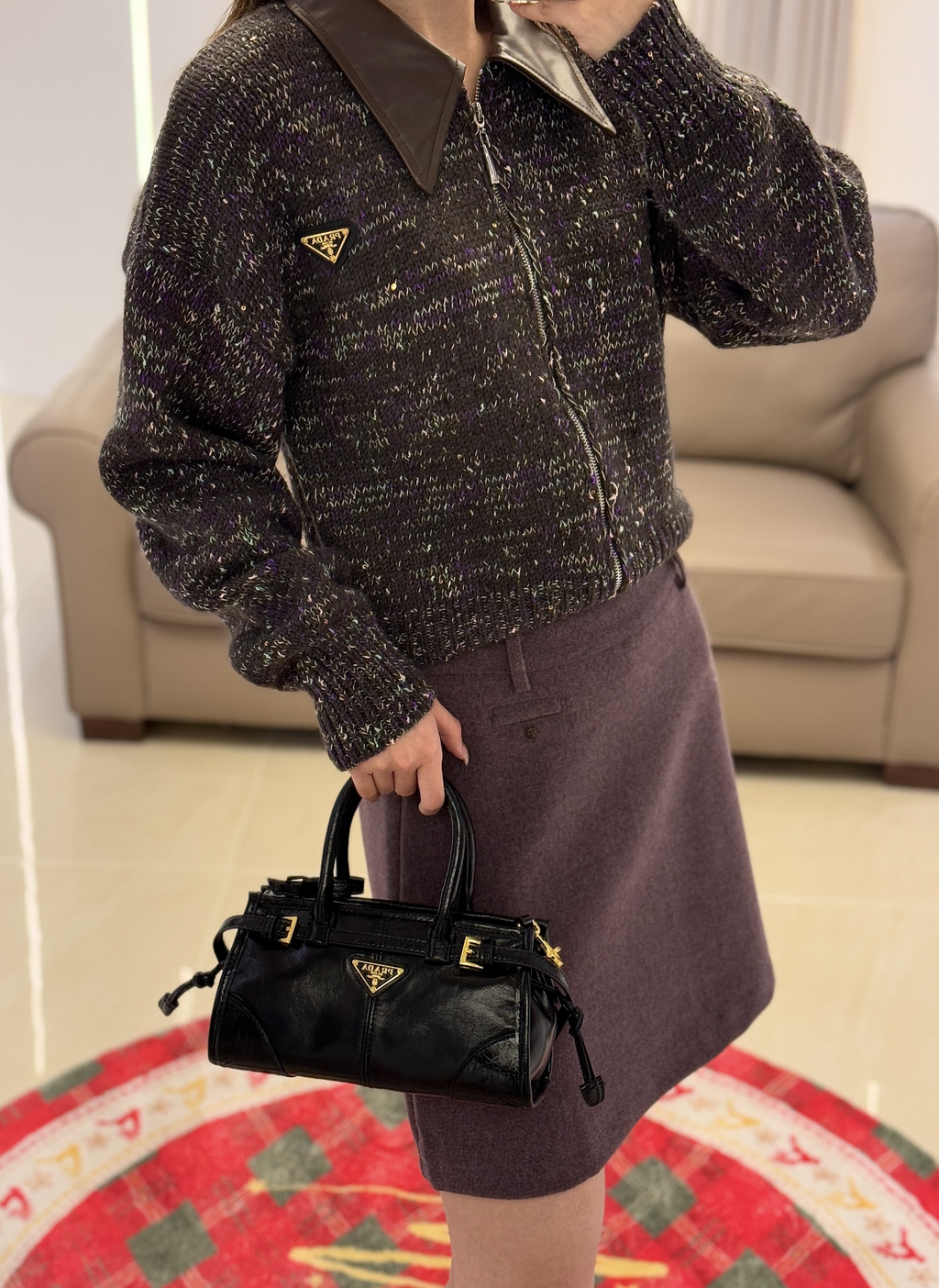 PRADA SOFT LUX 油蠟皮法棍包 黑色 MINI7