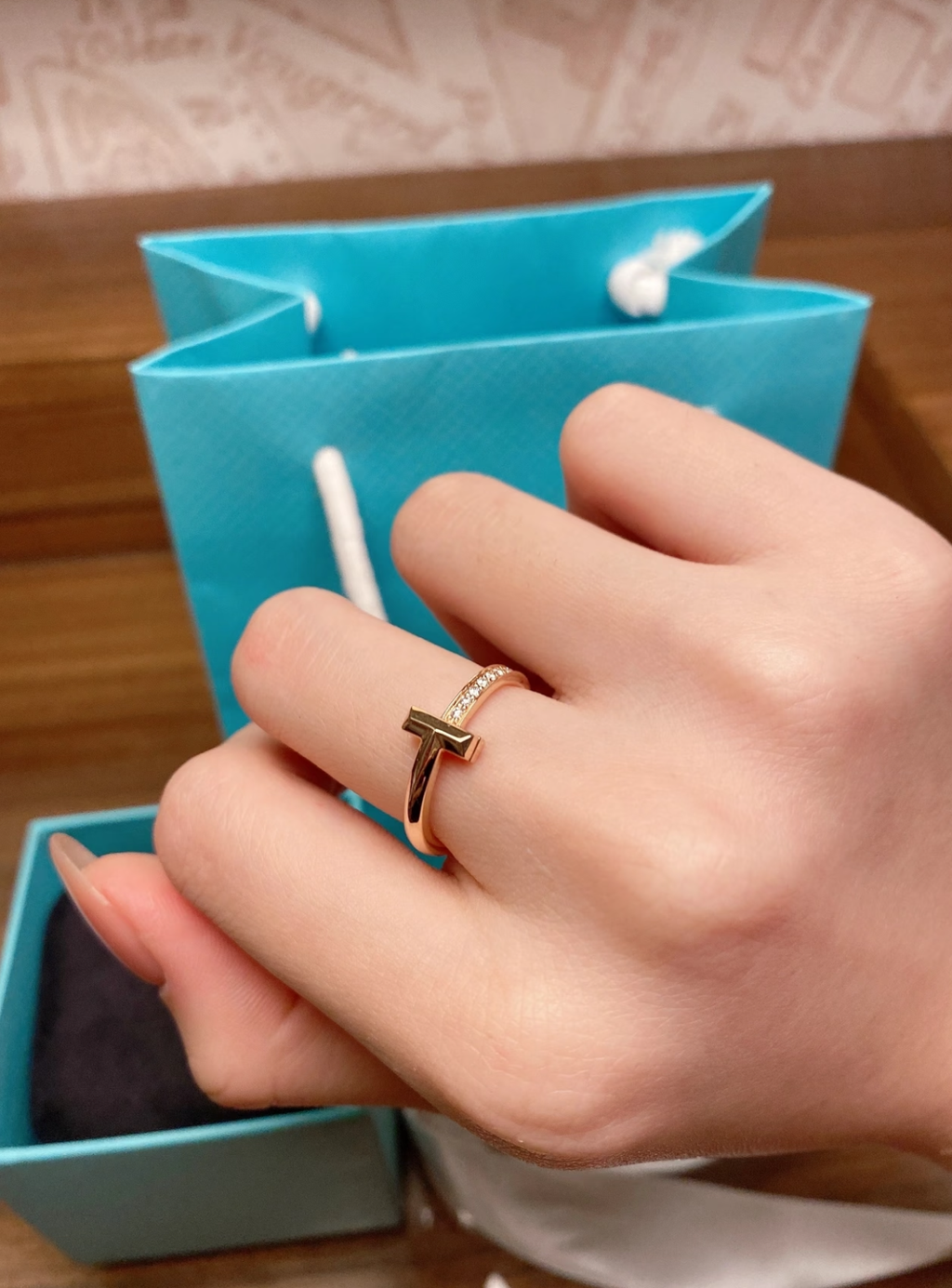 TIFFANY T:T1 玫瑰金半鑽戒指5