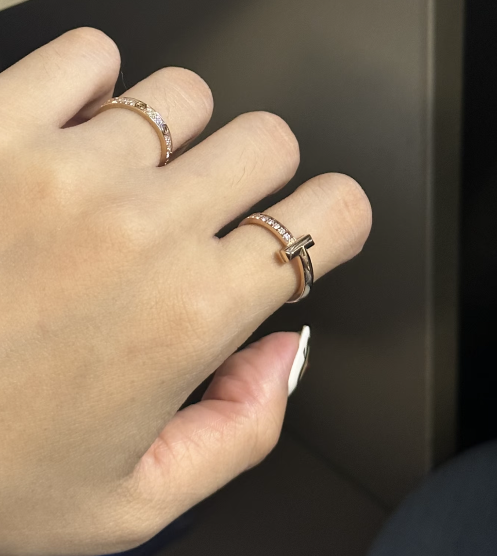 TIFFANY T:T1 玫瑰金半鑽戒指3