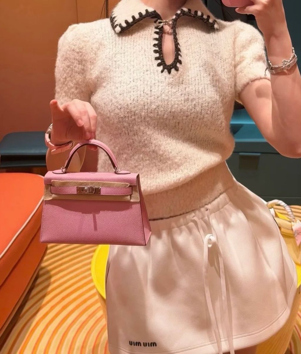HERMES MINI KELLY 二代 EPSOM皮 X9錦葵紫 銀扣 凱莉包1