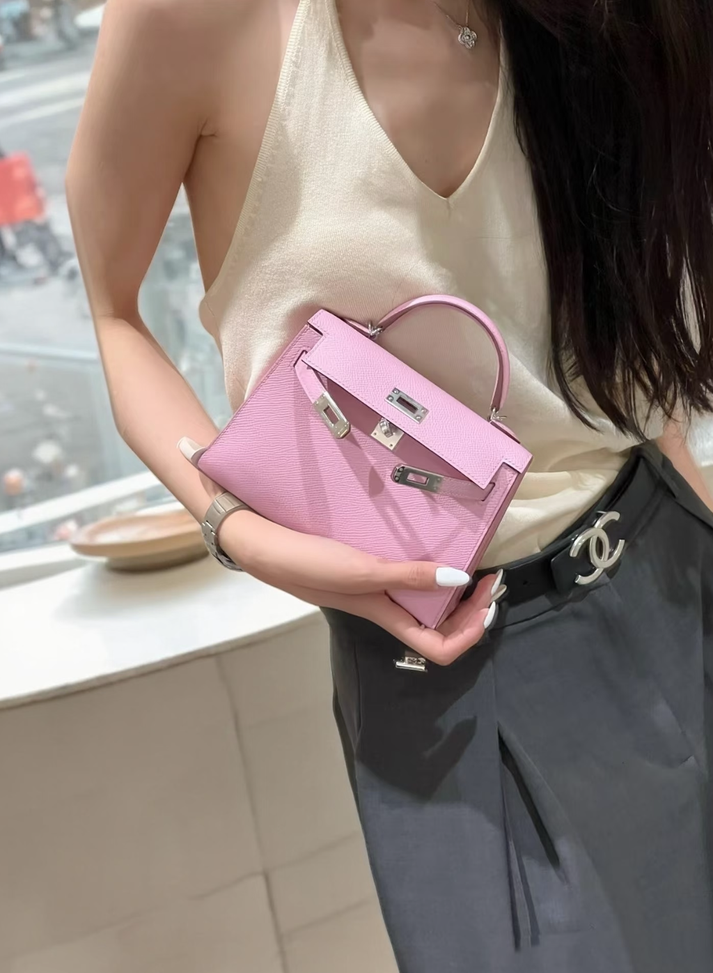 HERMES MINI KELLY 二代 EPSOM皮 X9錦葵紫 銀扣 凱莉包1