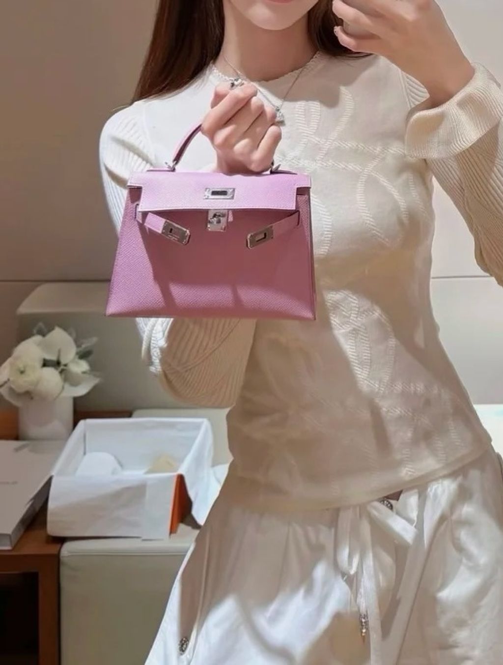 HERMES MINI KELLY 二代 EPSOM皮 X9錦葵紫 銀扣 凱莉包