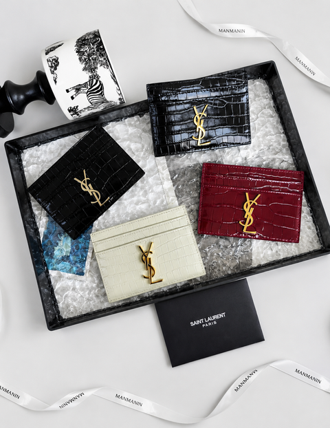YSL CASSANDRE 鱷魚皮壓紋亮面皮革卡片套 四色