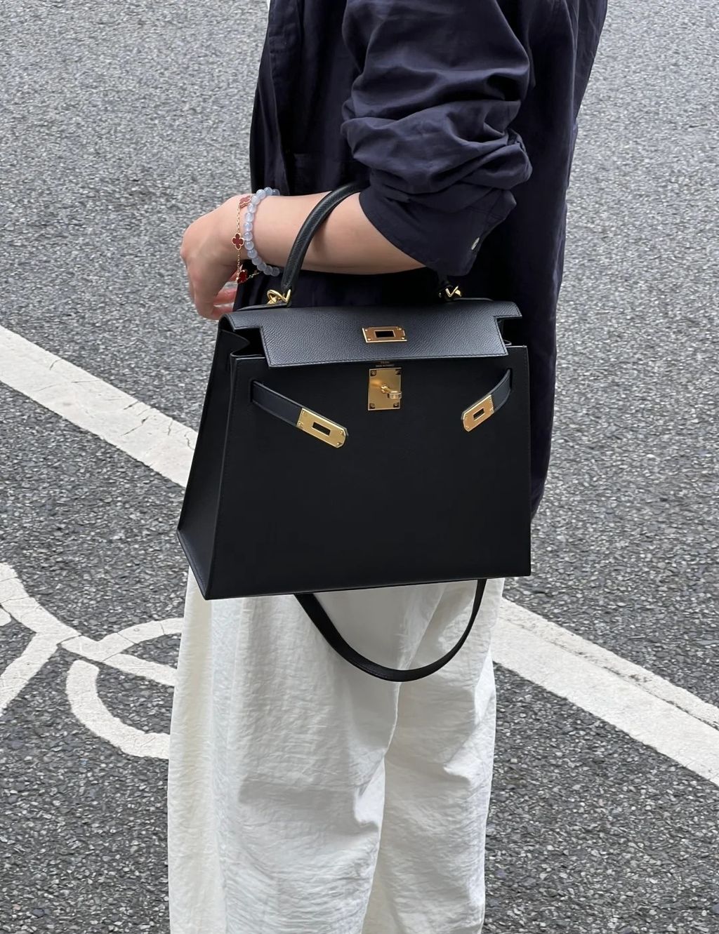 HERMES KELLY EPSOM皮 外縫 89黑色 金扣 凱莉包