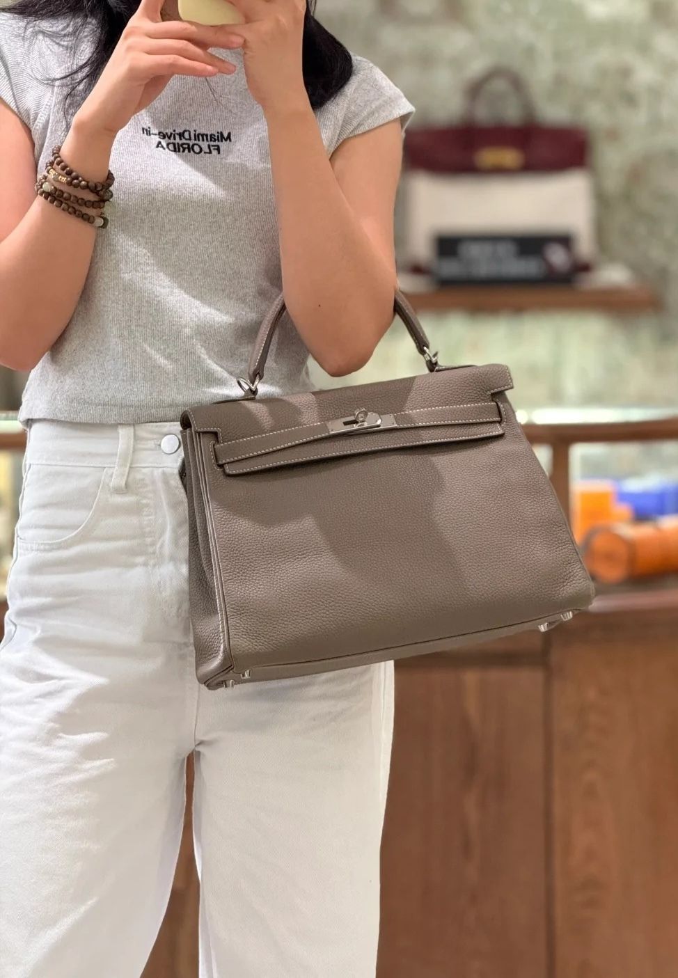 HERMES KELLY CLEMENCE皮 內縫 18大象灰色 銀扣 凱莉包