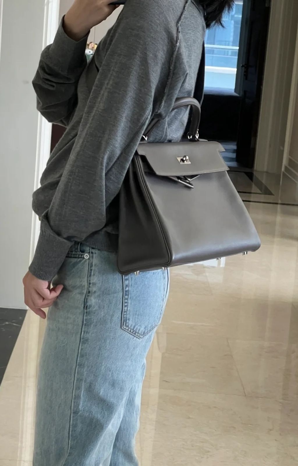 HERMES KELLY  TOGO皮 內縫 8F錫器灰色 銀扣 凱莉包