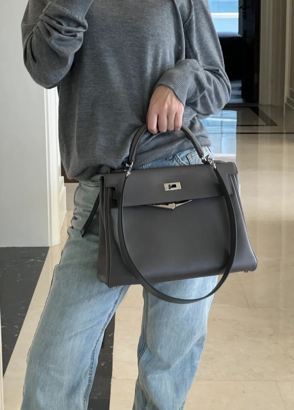 HERMES KELLY  TOGO皮 內縫 8F錫器灰色 銀扣 凱莉包