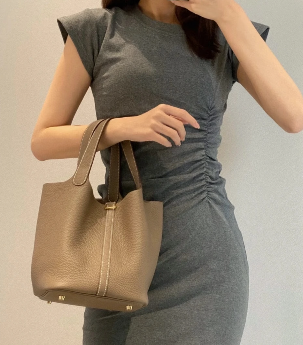 HERMES PICOTIN CLEMENCE皮 18大象灰色 金扣 菜籃子