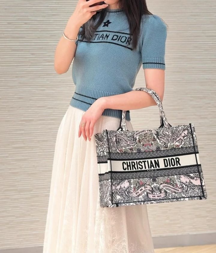 DIOR BOOK TOTE 托特包 幸運星奶白多色刺繡 中號14.00.02