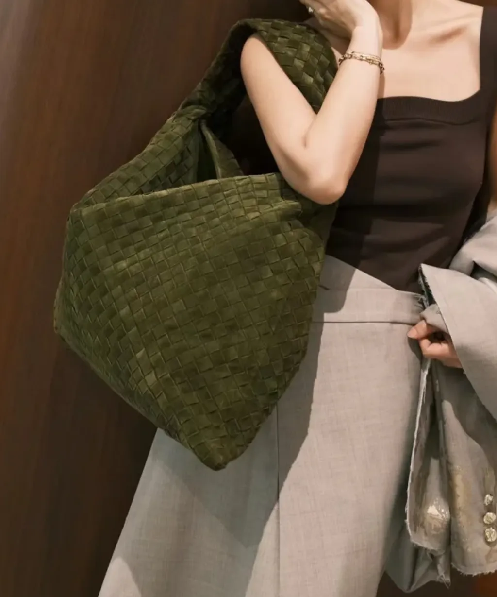 BOTTEGA VENETA HOP 麂皮編織包 橄欖綠 大號4