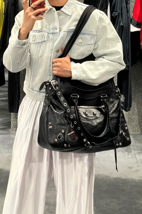 BALENCIAGA NEO CAGOLE XL PLUS 機車包 油蠟黑銀IMG_0109