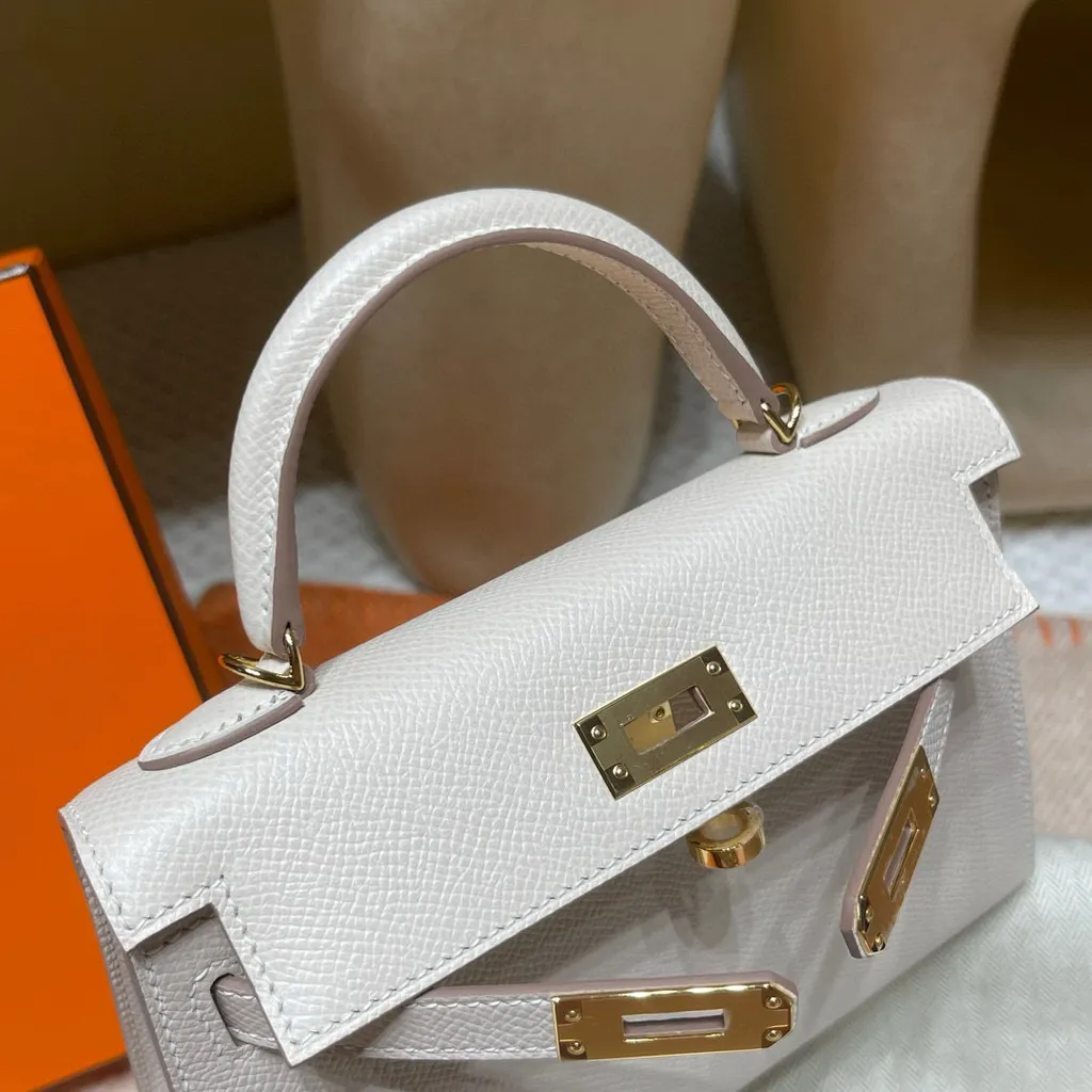 HERMES MINI KELLY 二代 EPSOM皮 10奶昔白 金扣 凱莉包595