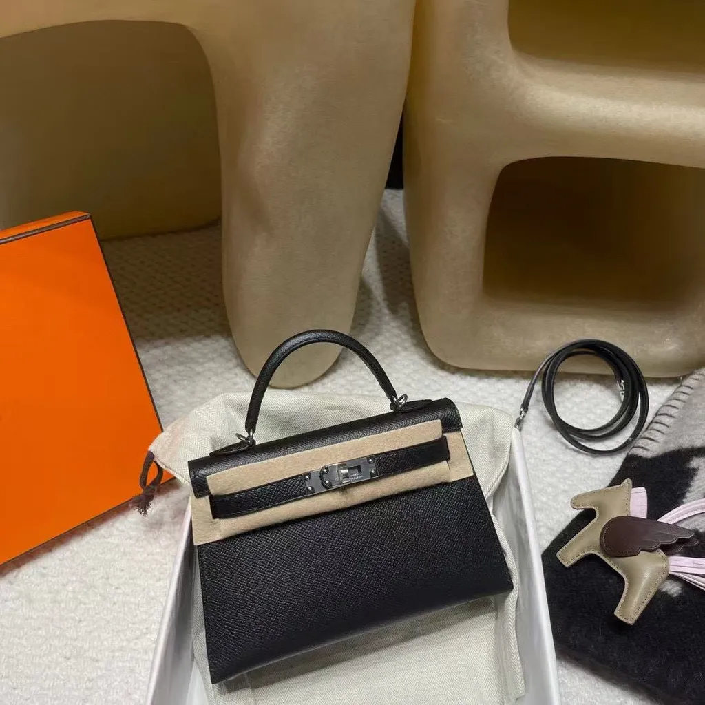 HERMES MINI KELLY 二代 EPSOM皮 89黑色 銀扣 凱莉包609