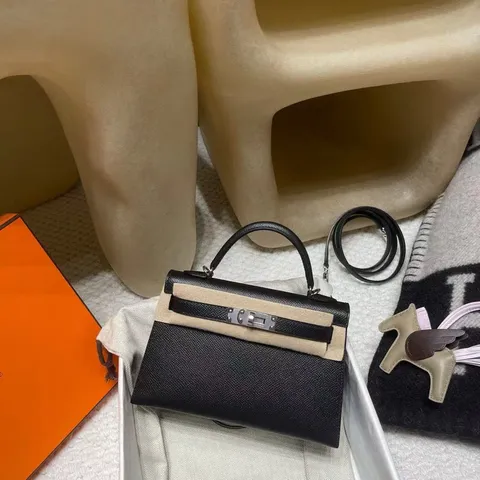 HERMES MINI KELLY 二代 EPSOM皮 89黑色 銀扣 凱莉包608