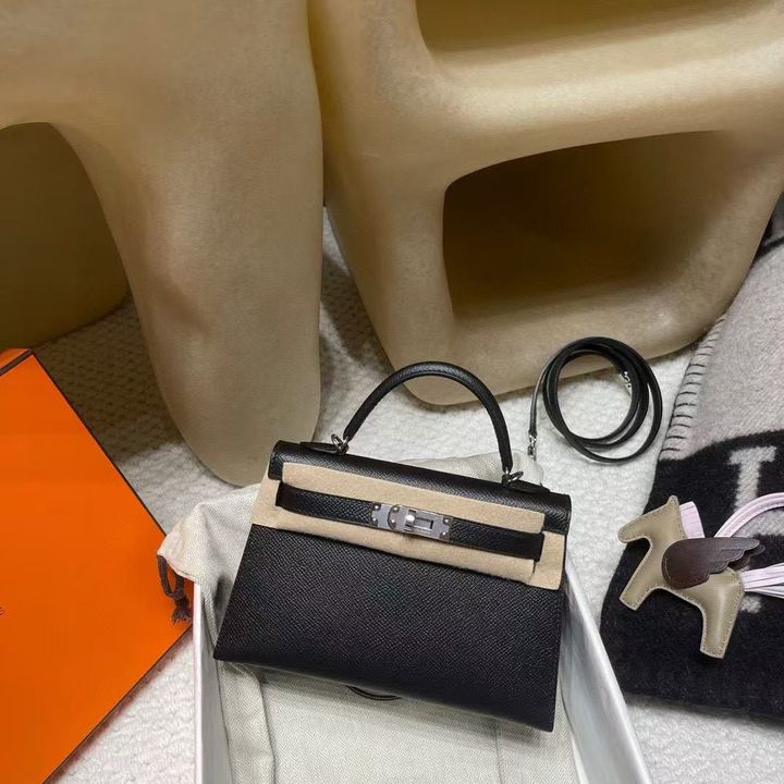 HERMES MINI KELLY 二代 EPSOM皮 89黑色 銀扣 凱莉包608