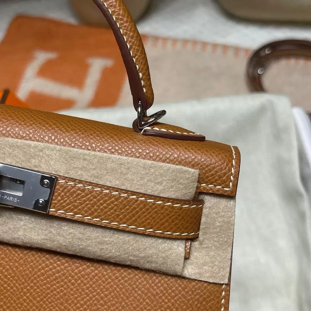 HERMES MINI KELLY 二代 EPSOM皮 37金棕色 銀扣 凱莉包619
