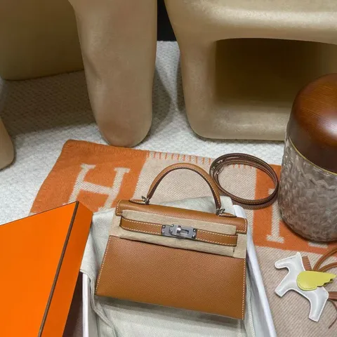 HERMES MINI KELLY 二代 EPSOM皮 37金棕色 銀扣 凱莉包617
