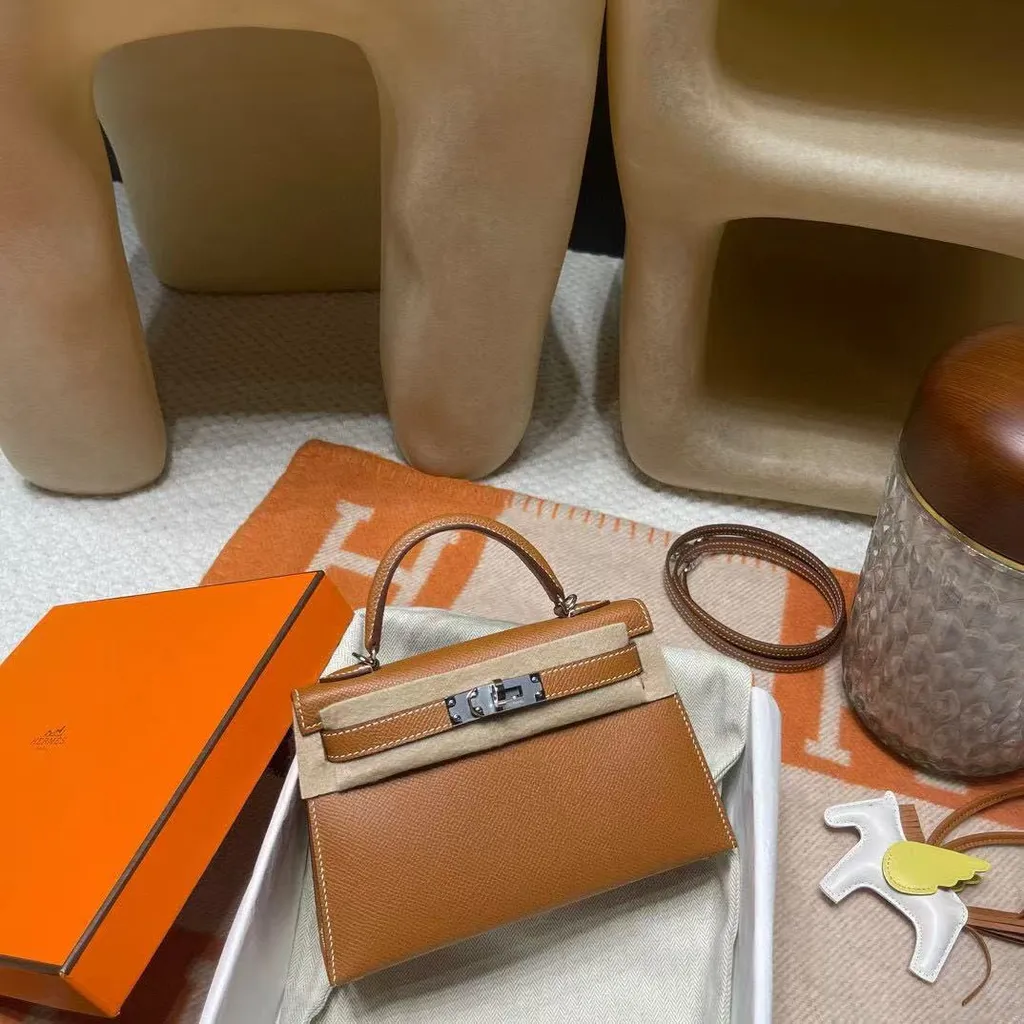 HERMES MINI KELLY 二代 EPSOM皮 37金棕色 銀扣 凱莉包618