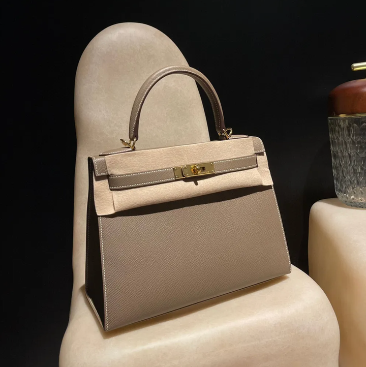 HERMES KELLY EPSOM皮 外縫 18大象灰色 金扣 凱莉包 