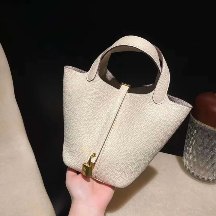 HERMES PICOTIN CLEMENCE皮 10奶昔白色 金扣 菜籃子 下午4.06.07