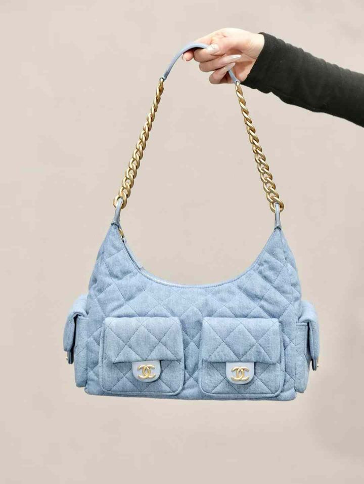 CHANEL 25C HOBO 嬉皮包 淺藍牛仔 15.03.36