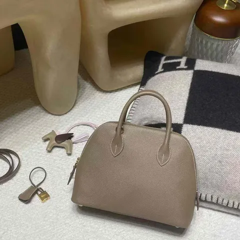 HERMES BOLIDE EPSOM皮 18大象灰色 金扣 保齡球包 16.10.00