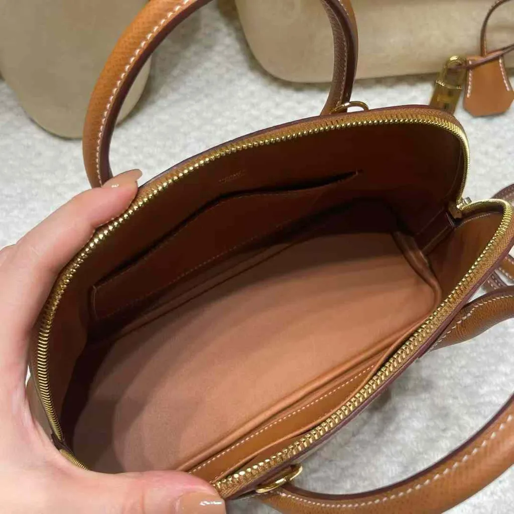 HERMES BOLIDE EPSOM皮 37金棕色 金扣 保齡球包 16.29.37 1
