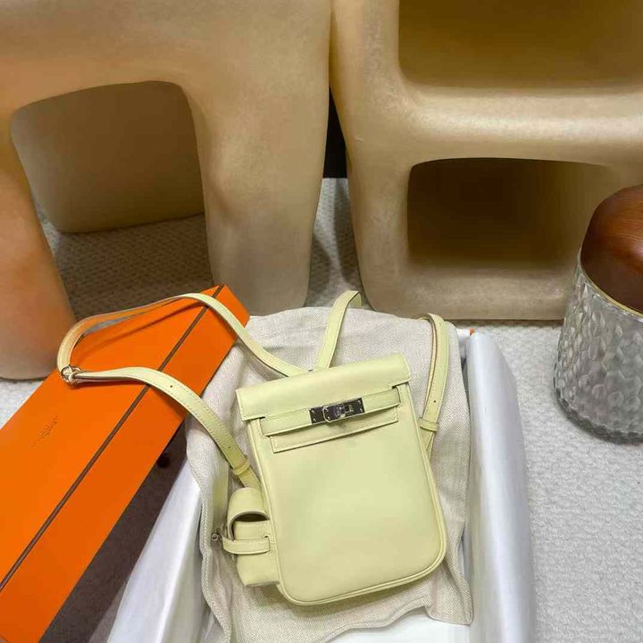 HERMES KELLY JUMP SWIFT皮 I8米爾頓黃色 銀扣 後背包 17.31.03 1