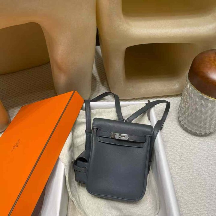 HERMES KELLY JUMP SWIFT皮 H0霧霾灰色 銀扣 後背包 17.57.56