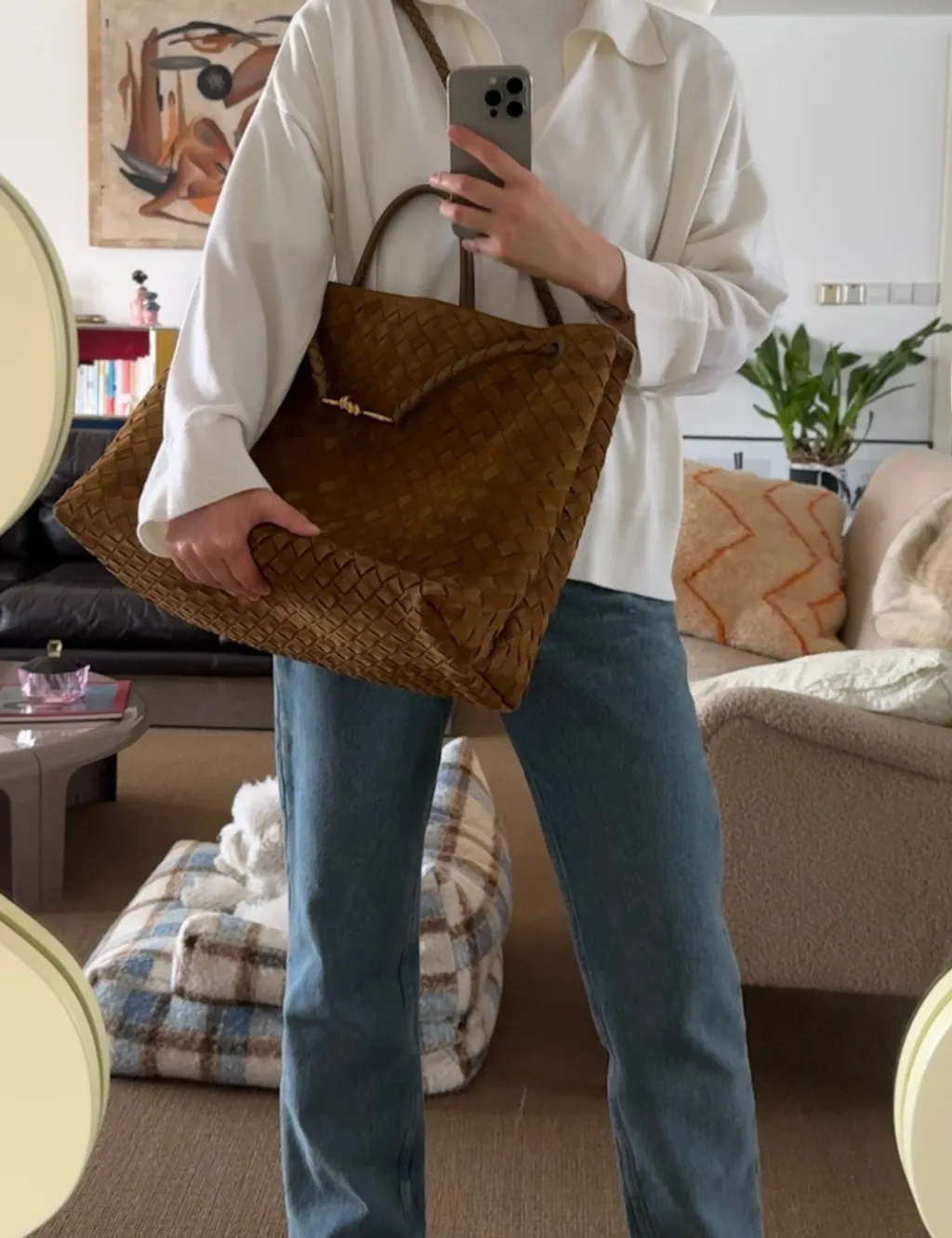 BOTTEGA VENETA ANDIAMO 麂皮肩背包 淺棕 三個尺寸5