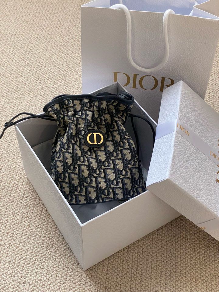 DIOR 30 MONTAIGNE 抽繩迷你水桶包 老花藍1249