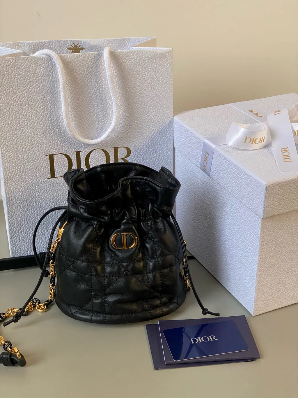 DIOR 30 MONTAIGNE 抽繩迷你水桶包 全皮黑1258
