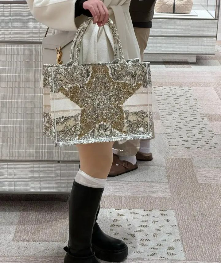 DIOR CRUISE25 幸運星奶油白刺繡托特包 中號