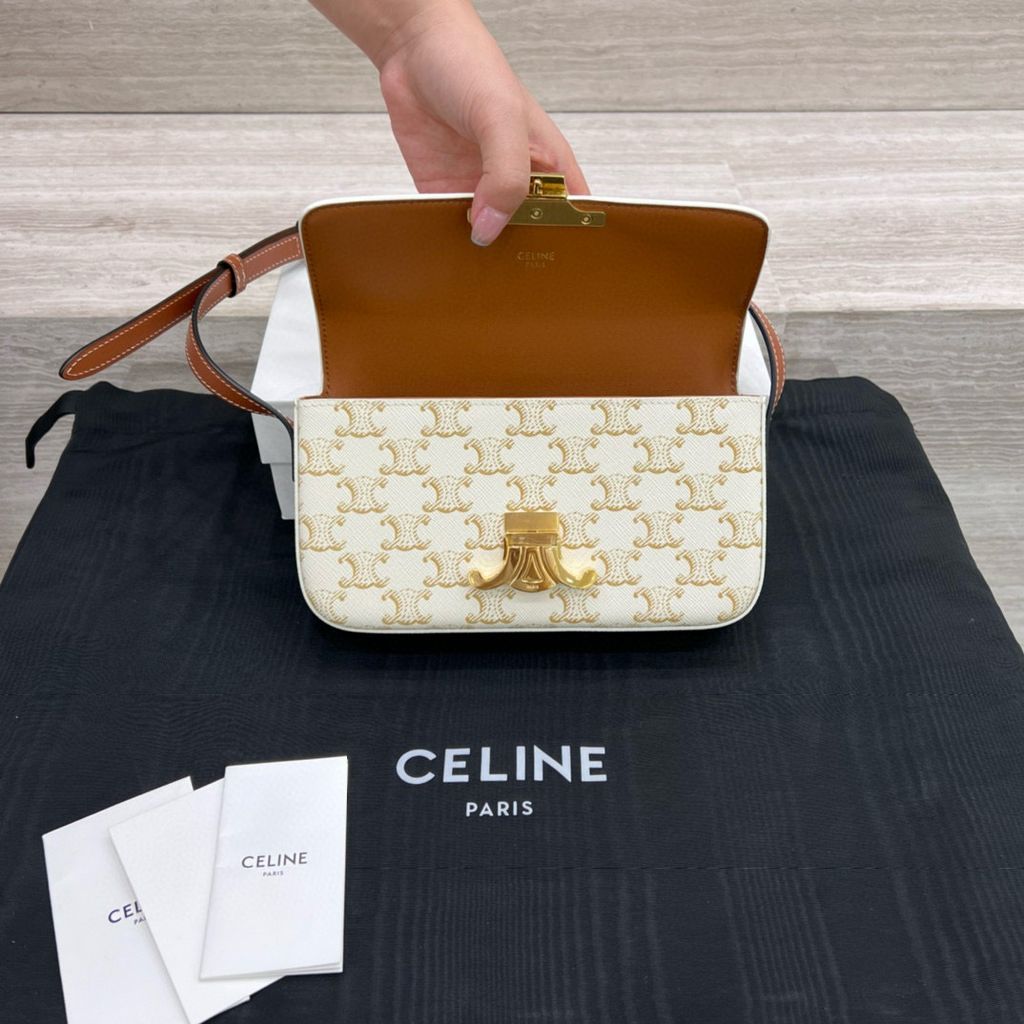 CELINE TRIOMPHE CLAUDE 皮革肩背包 白老花款1434