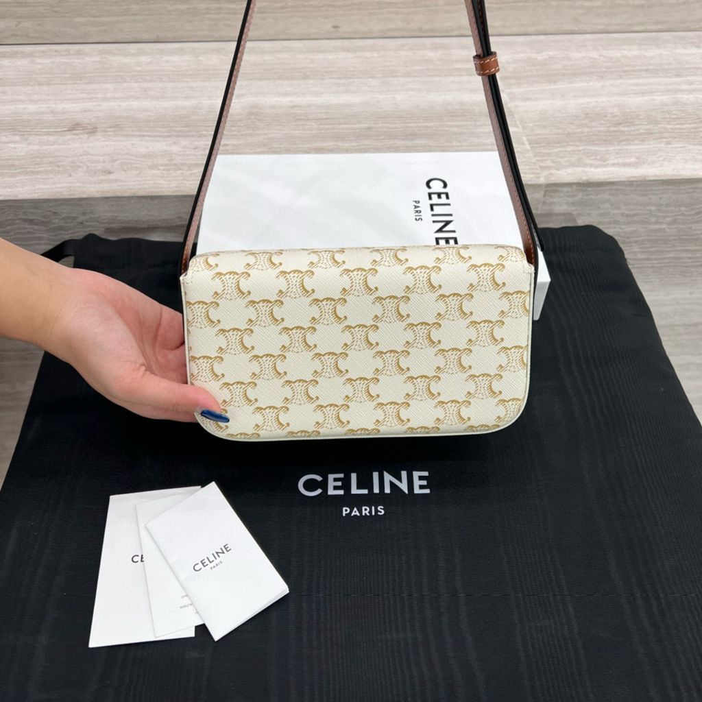 CELINE TRIOMPHE CLAUDE 皮革肩背包 白老花款1431