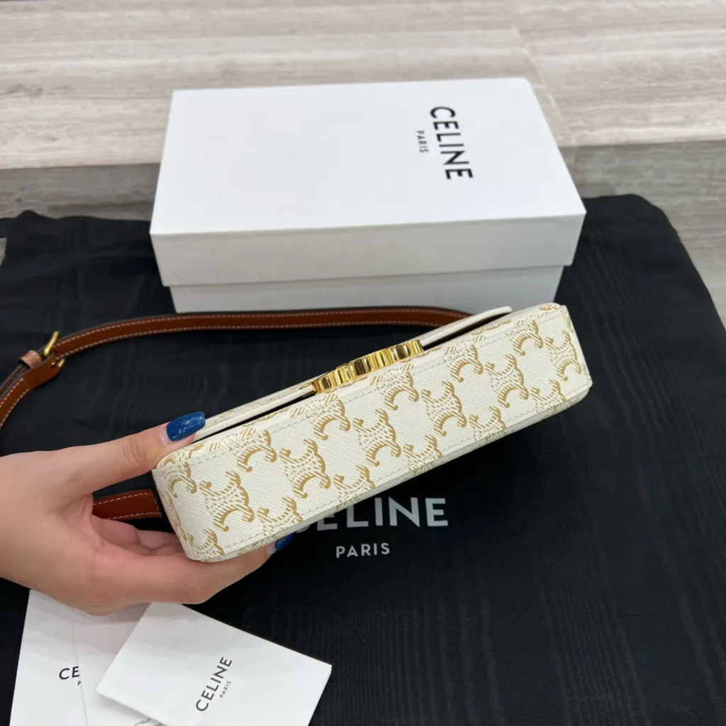 CELINE TRIOMPHE CLAUDE 皮革肩背包 白老花款1433