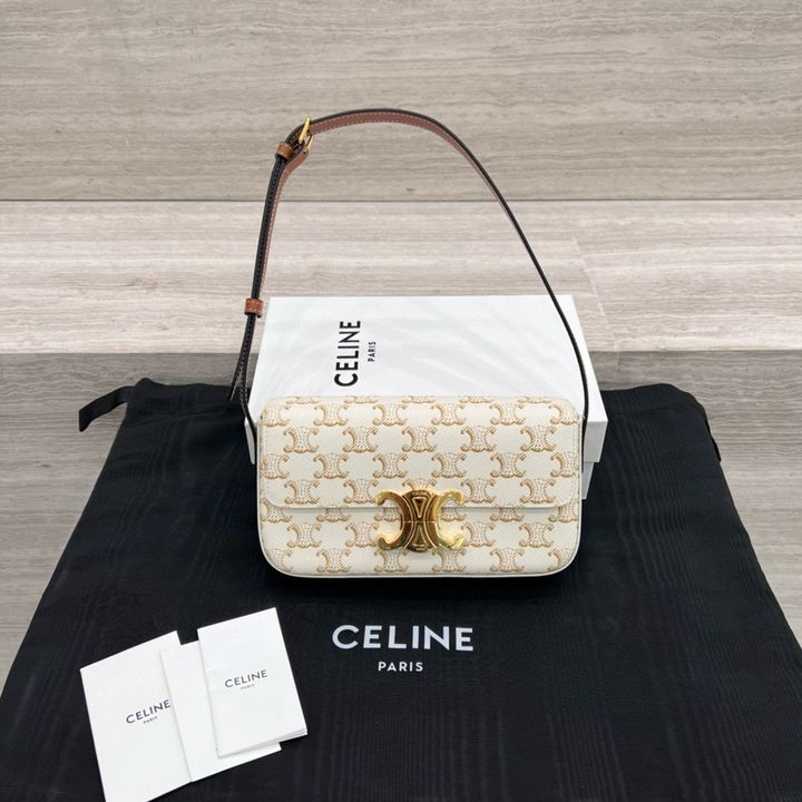 CELINE TRIOMPHE CLAUDE 皮革肩背包 白老花款1430