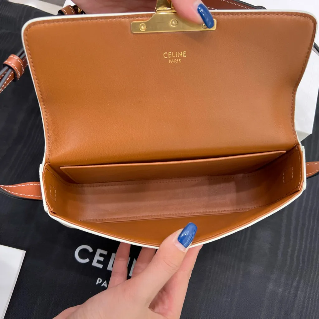 CELINE TRIOMPHE CLAUDE 皮革肩背包 白老花款1435