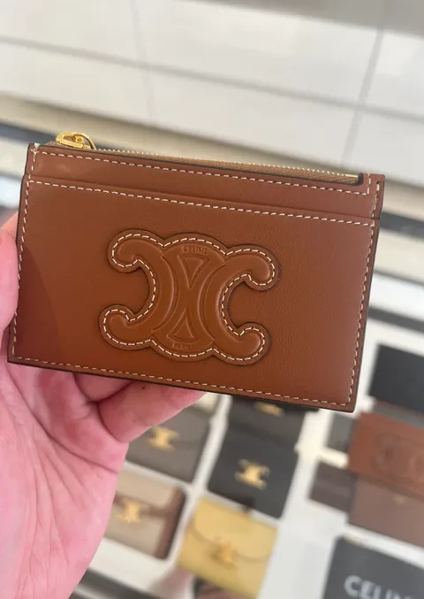 CELINE TRIOMPHE 光滑羊皮革拉鏈卡包 兩色9