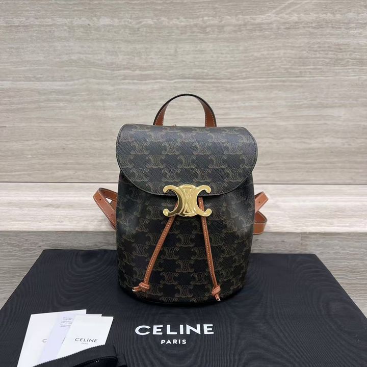 CELINE BONNIE 標誌印花牛皮革後背包