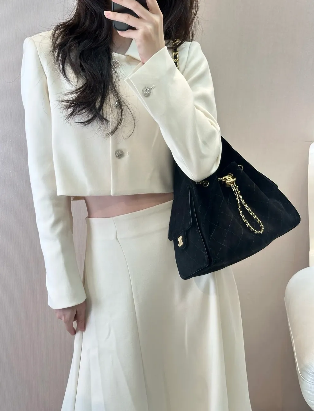 CHANEL 25C HOBO 麂皮黑色2