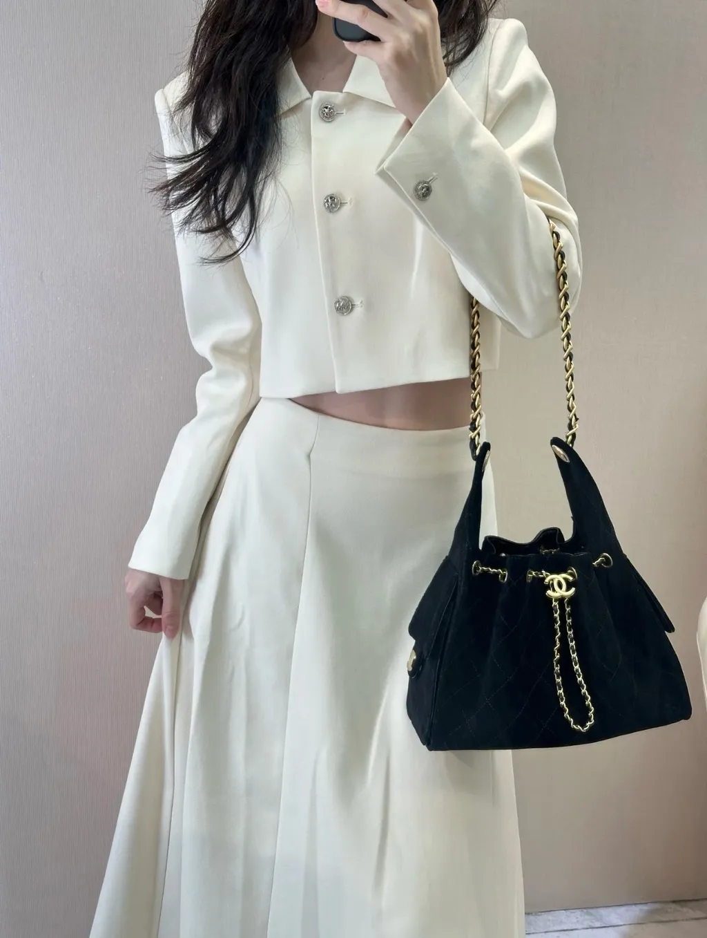 CHANEL 25C HOBO 麂皮黑色1